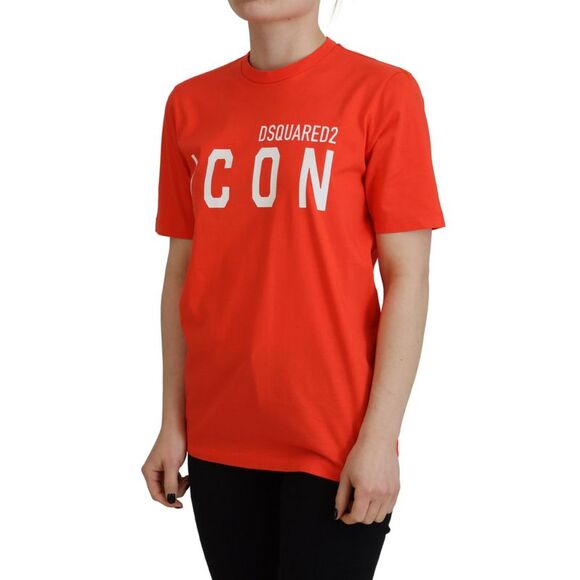 Dsquared² Orange Cotton Shiny Icon East Tee Crewneck Women's T-shirt (Pre-Owned) - Picture 2 of 5